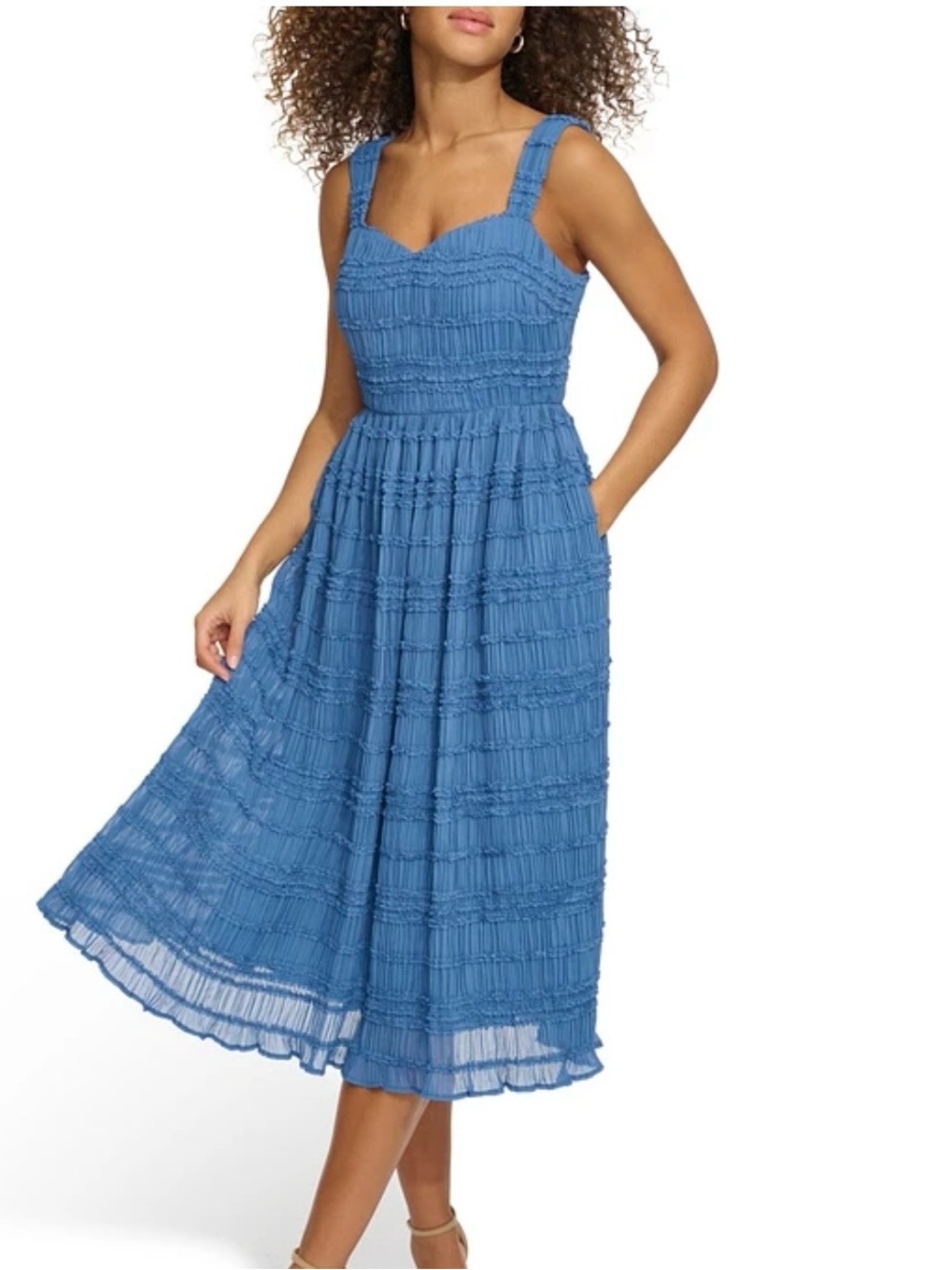 KENSIE Party Coquette Blue Textured Sweetheart Neck Sleeveless Midi Dress SZ 10